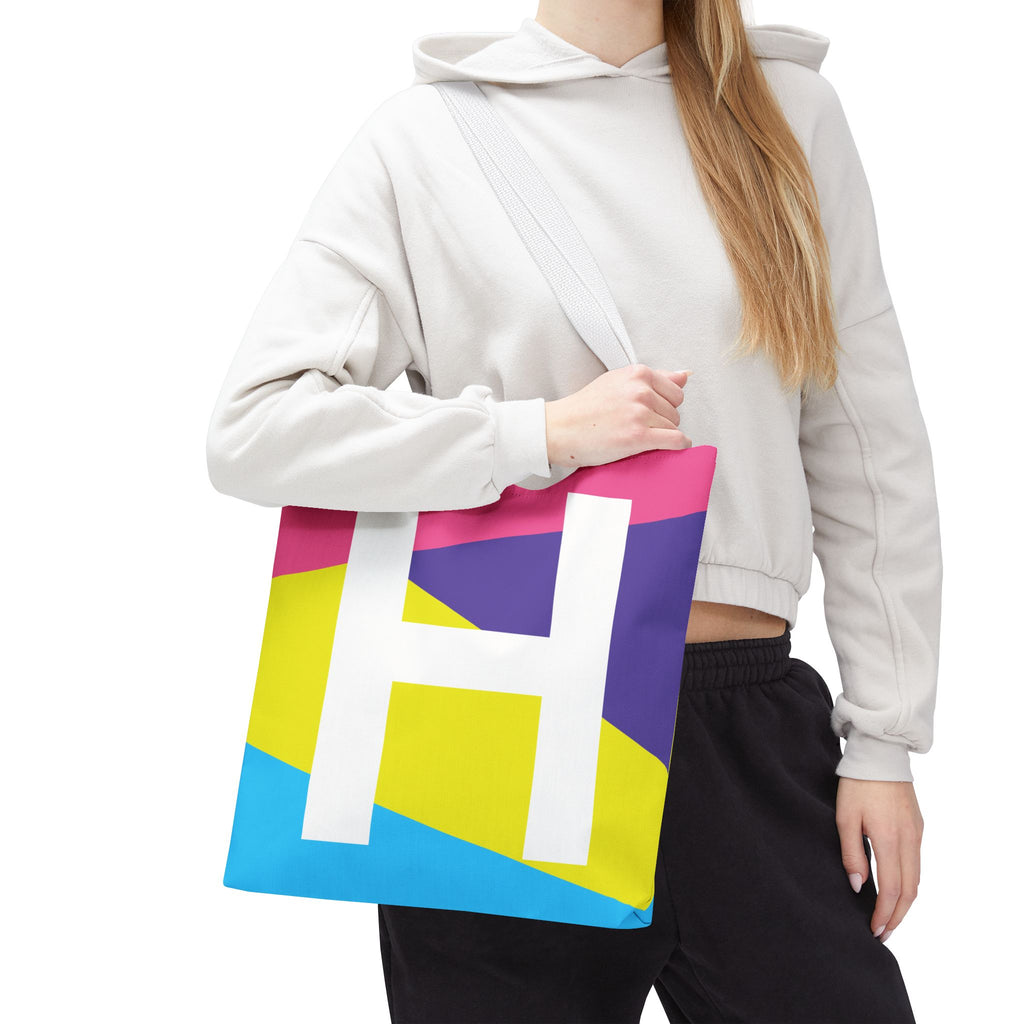 Monogram 'H' Colorblock Tote Bag — Personalized Initial H Shoulder Tote
