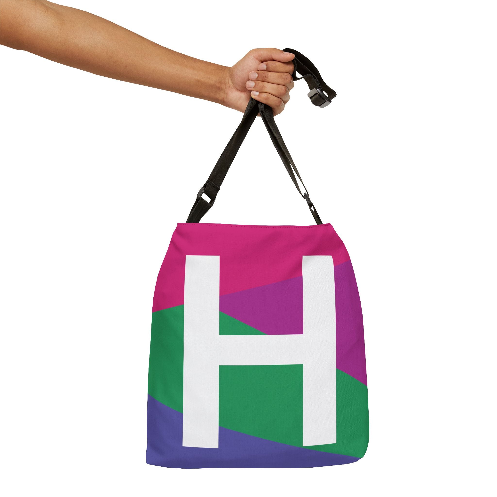 Initial Letter 'H' Colorblock Adjustable Tote Bag — Monogram Alphabet Shoulder Bag