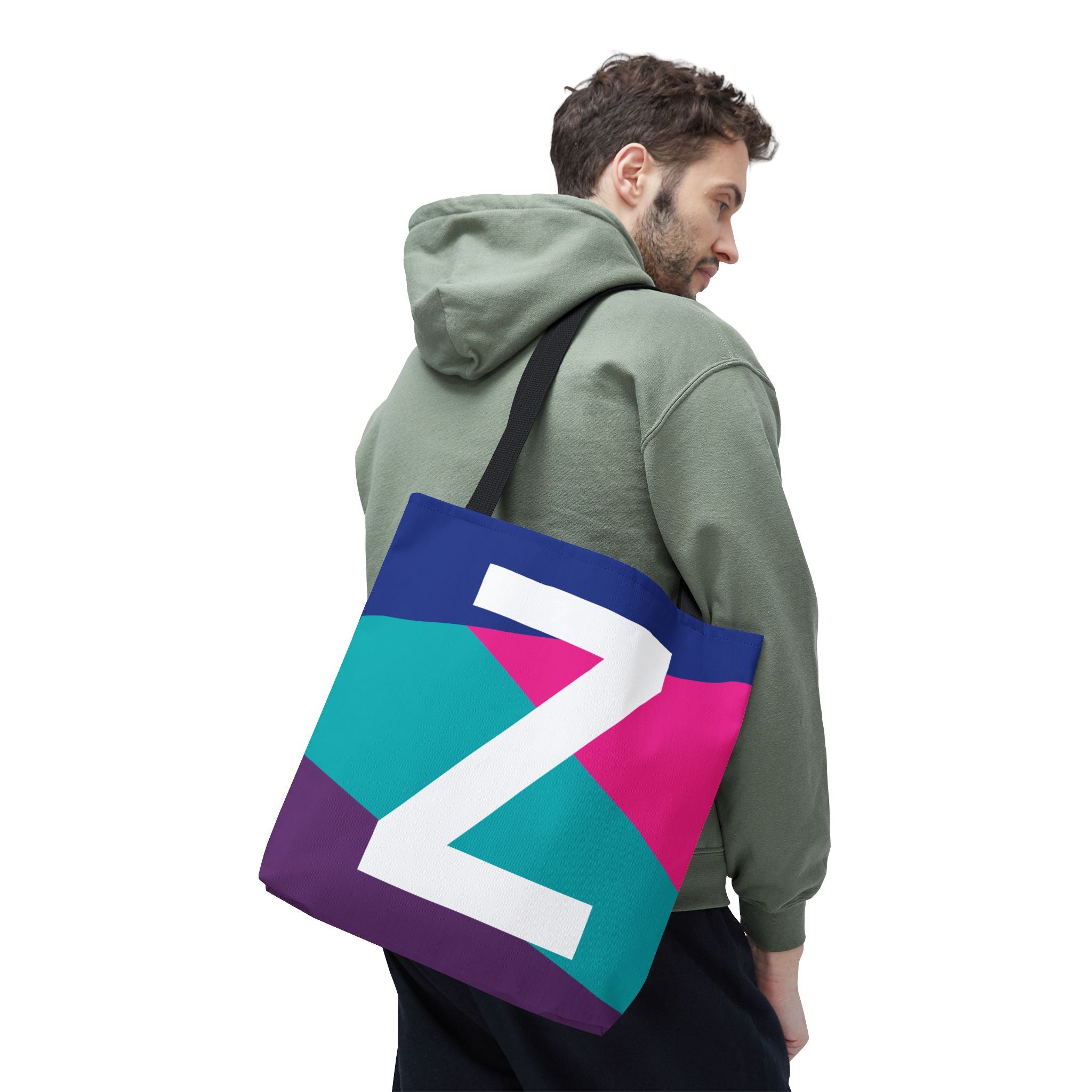 Monogram 'Z' Colorblock Tote Bag — Personalized Initial Z Shoulder Tote