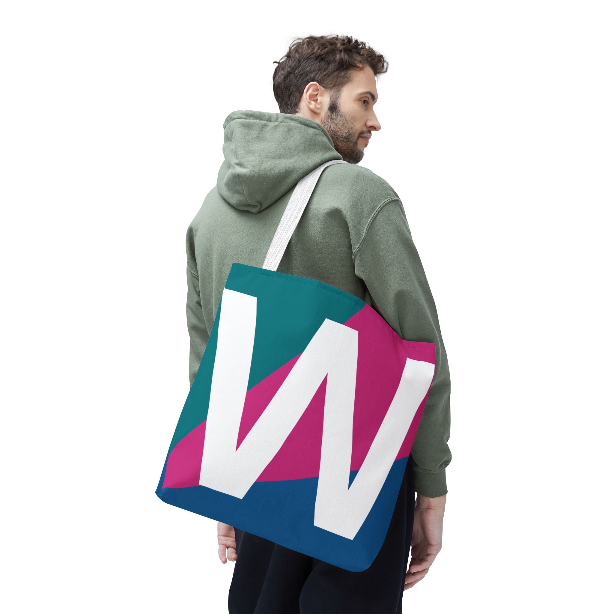 Monogram 'W' Colorblock Tote Bag — Personalized Initial W Shoulder Tote