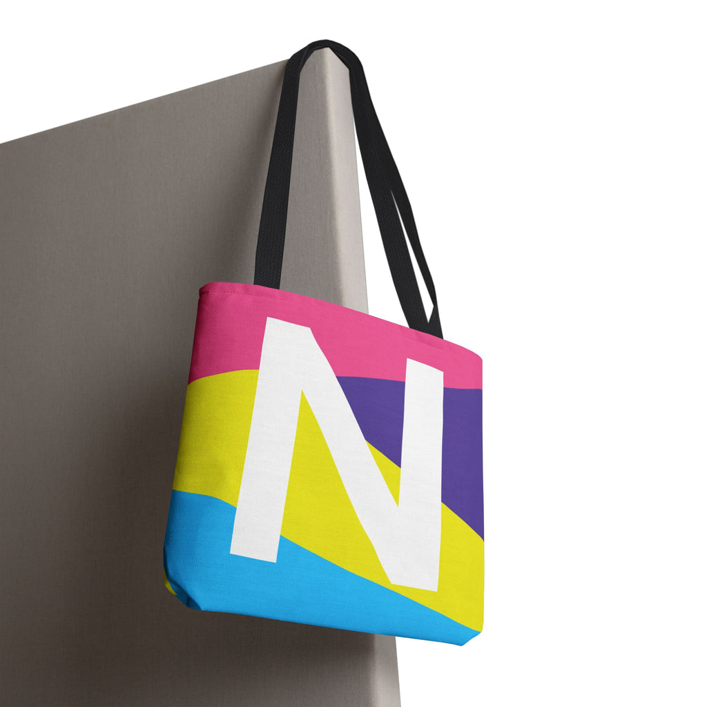 Monogram 'N' Colorblock Tote Bag — Personalized Initial N Shoulder Tote