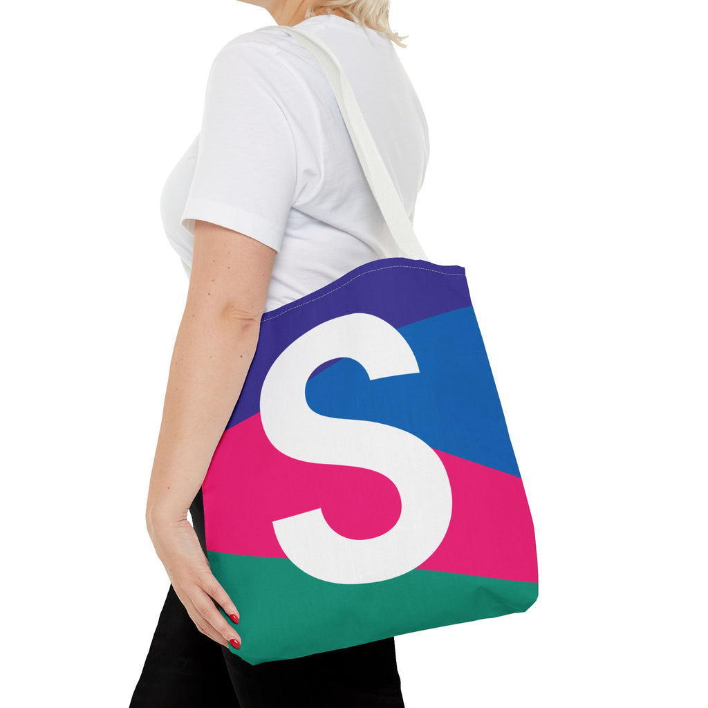 Monogram 'S' Colorblock Tote Bag — Personalized Initial S Shoulder Tote