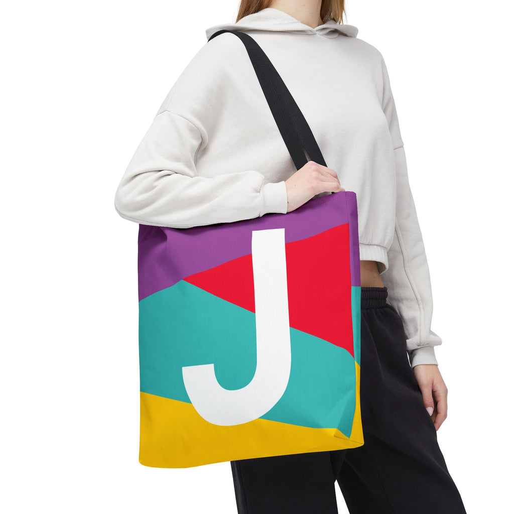 Monogram 'J' Colorblock Tote Bag — Personalized Initial J Shoulder Tote