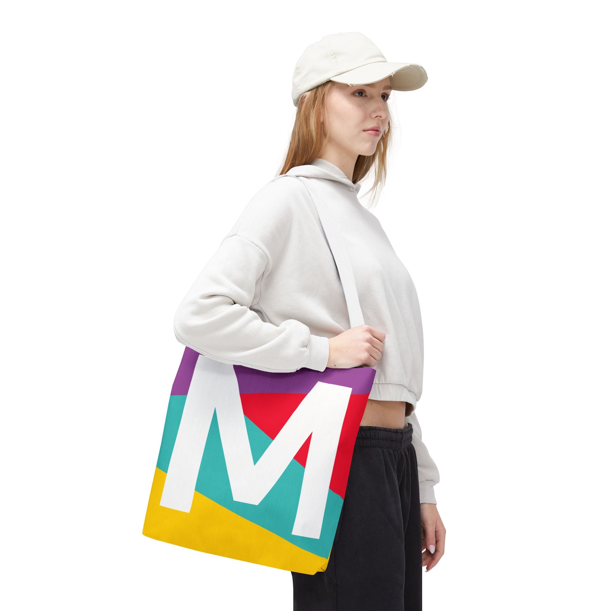 Monogram 'M' Colorblock Tote Bag — Personalized Initial M Shoulder Tote
