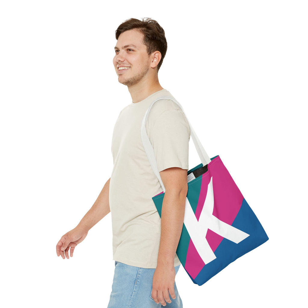 Monogram 'K' Colorblock Tote Bag — Personalized Initial K Shoulder Tote