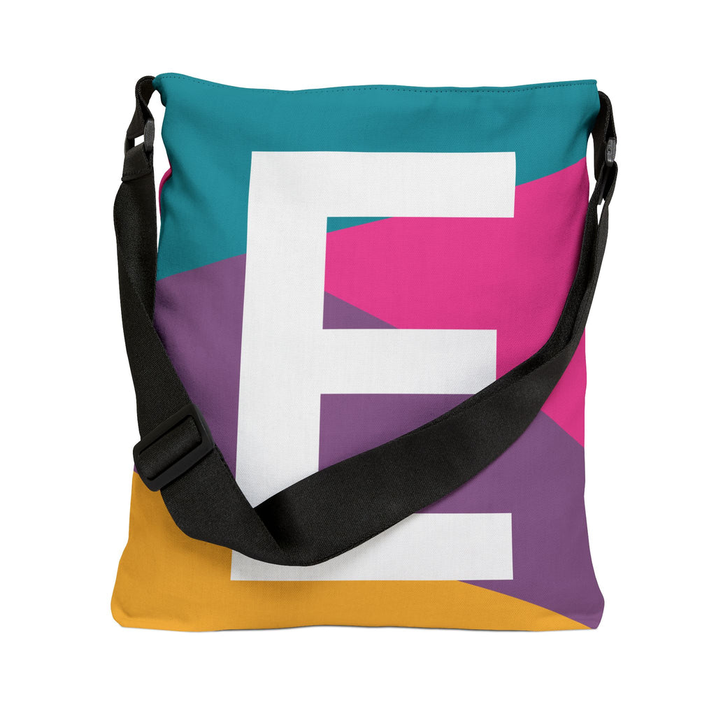 Initial Letter 'E' Colorblock Adjustable Tote Bag — Monogram Alphabet Shoulder Bag