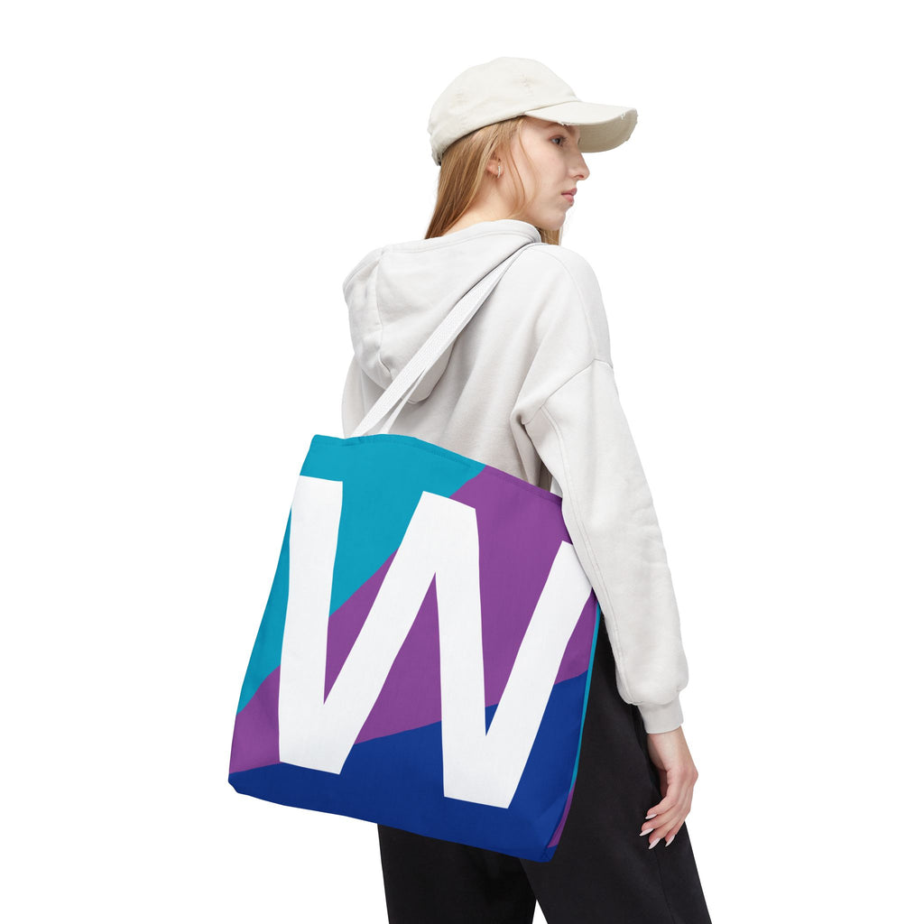 Monogram 'W' Colorblock Tote Bag — Personalized Initial W Shoulder Tote
