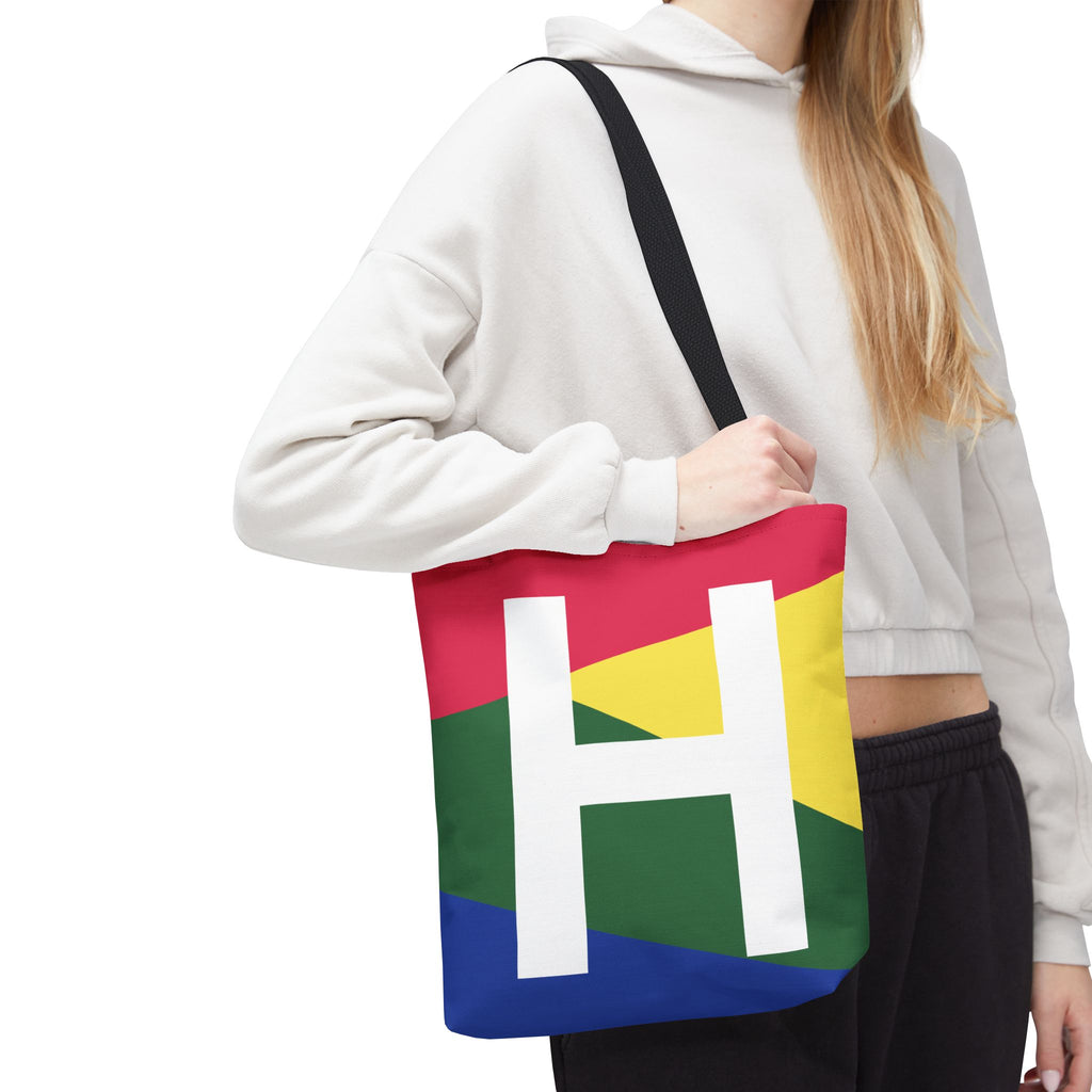 Monogram 'H' Colorblock Tote Bag — Personalized Initial H Shoulder Tote