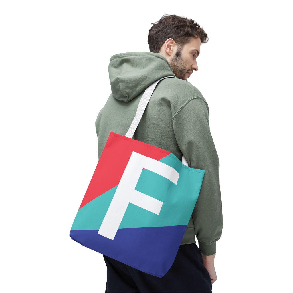 Monogram 'F' Colorblock Tote Bag — Personalized Initial F Shoulder Tote