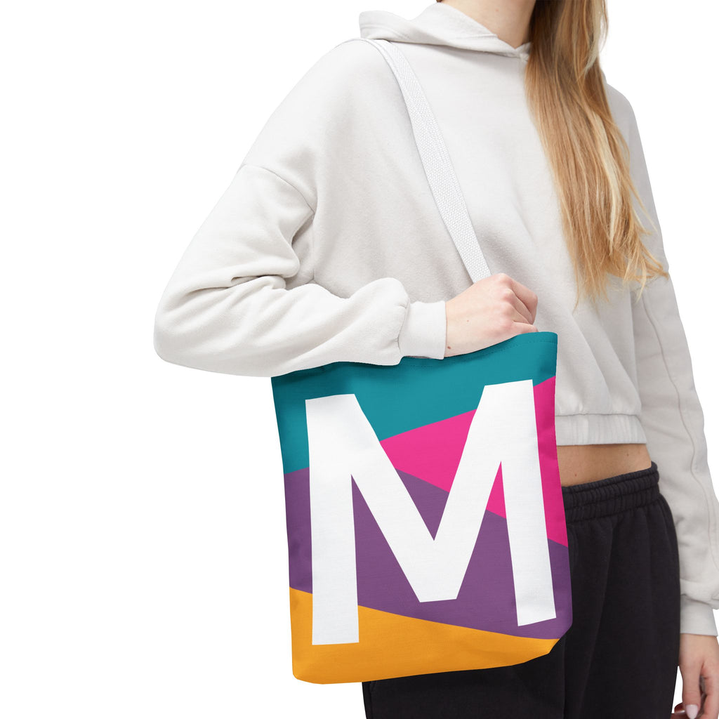 Monogram 'M' Colorblock Tote Bag — Personalized Initial M Shoulder Tote