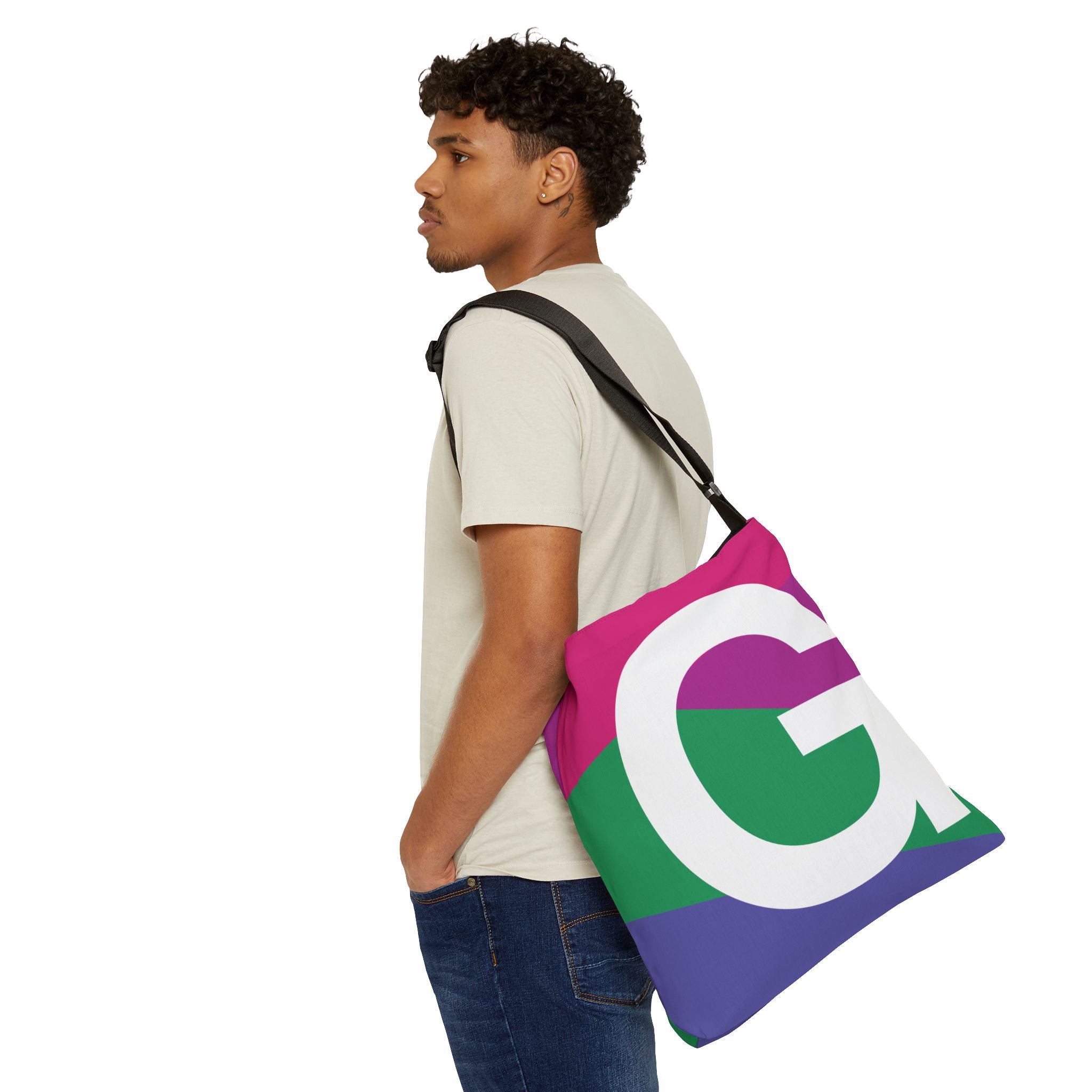 Initial Letter 'G' Colorblock Adjustable Tote Bag — Monogram Alphabet Shoulder Bag