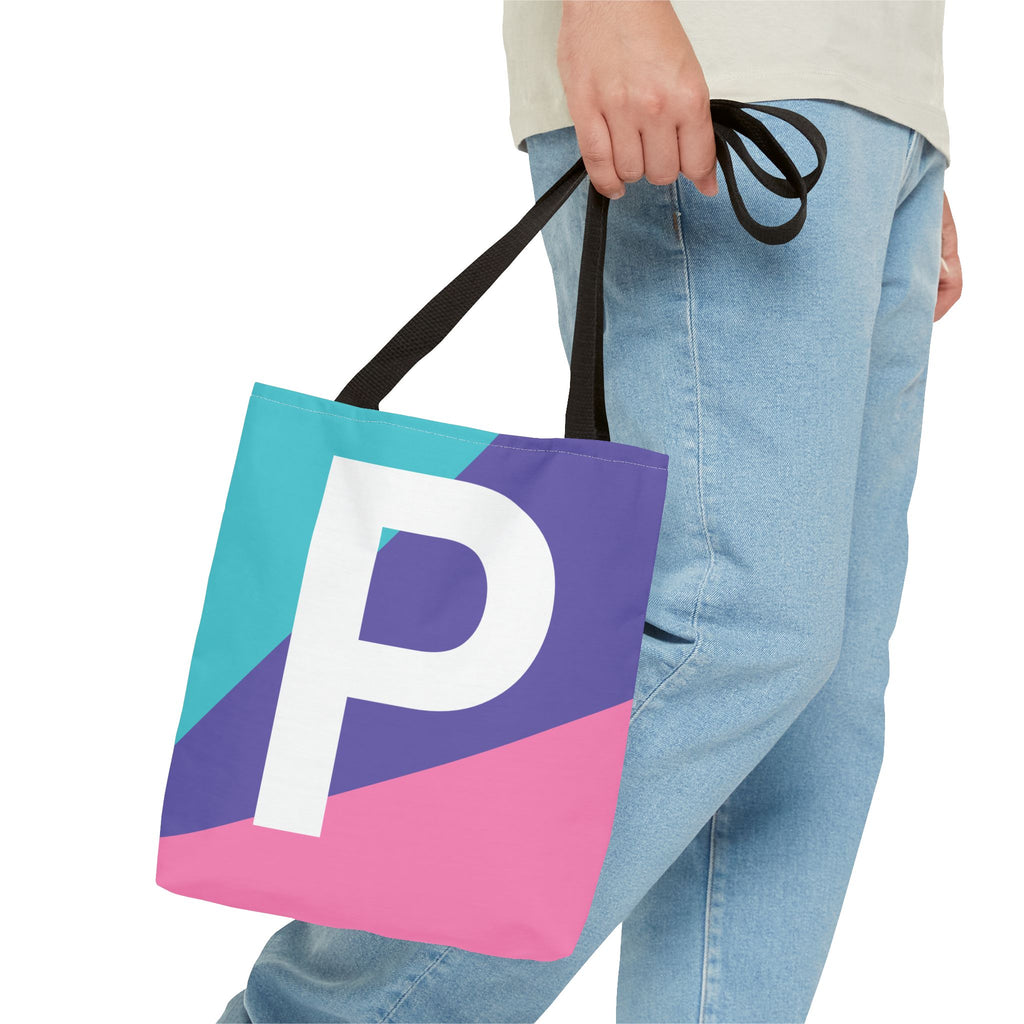 Monogram 'P' Colorblock Tote Bag — Personalized Initial P Shoulder Tote