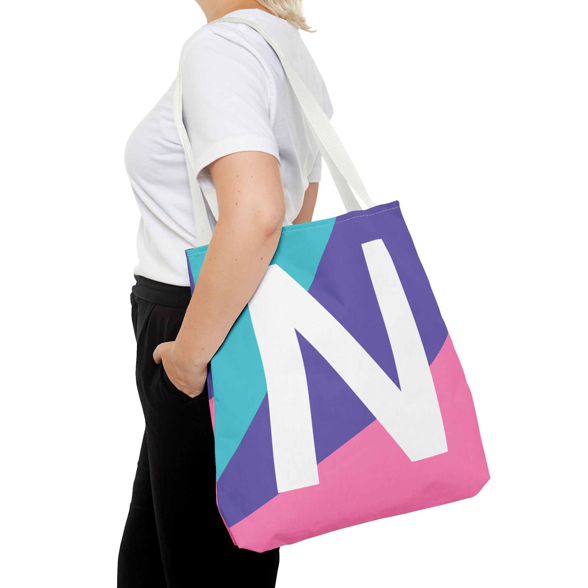 Monogram 'N' Colorblock Tote Bag — Personalized Initial N Shoulder Tote