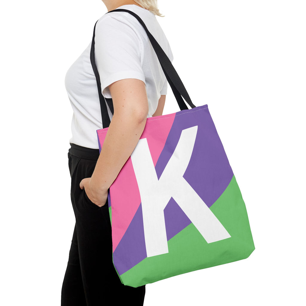 Monogram 'K' Colorblock Tote Bag — Personalized Initial K Shoulder Tote