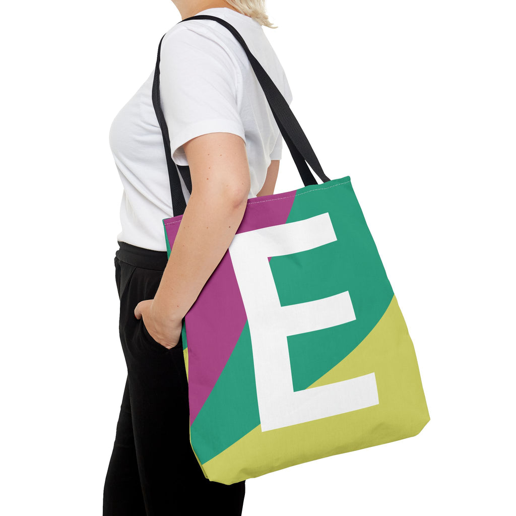Monogram 'E' Colorblock Tote Bag — Personalized Initial E Shoulder Tote