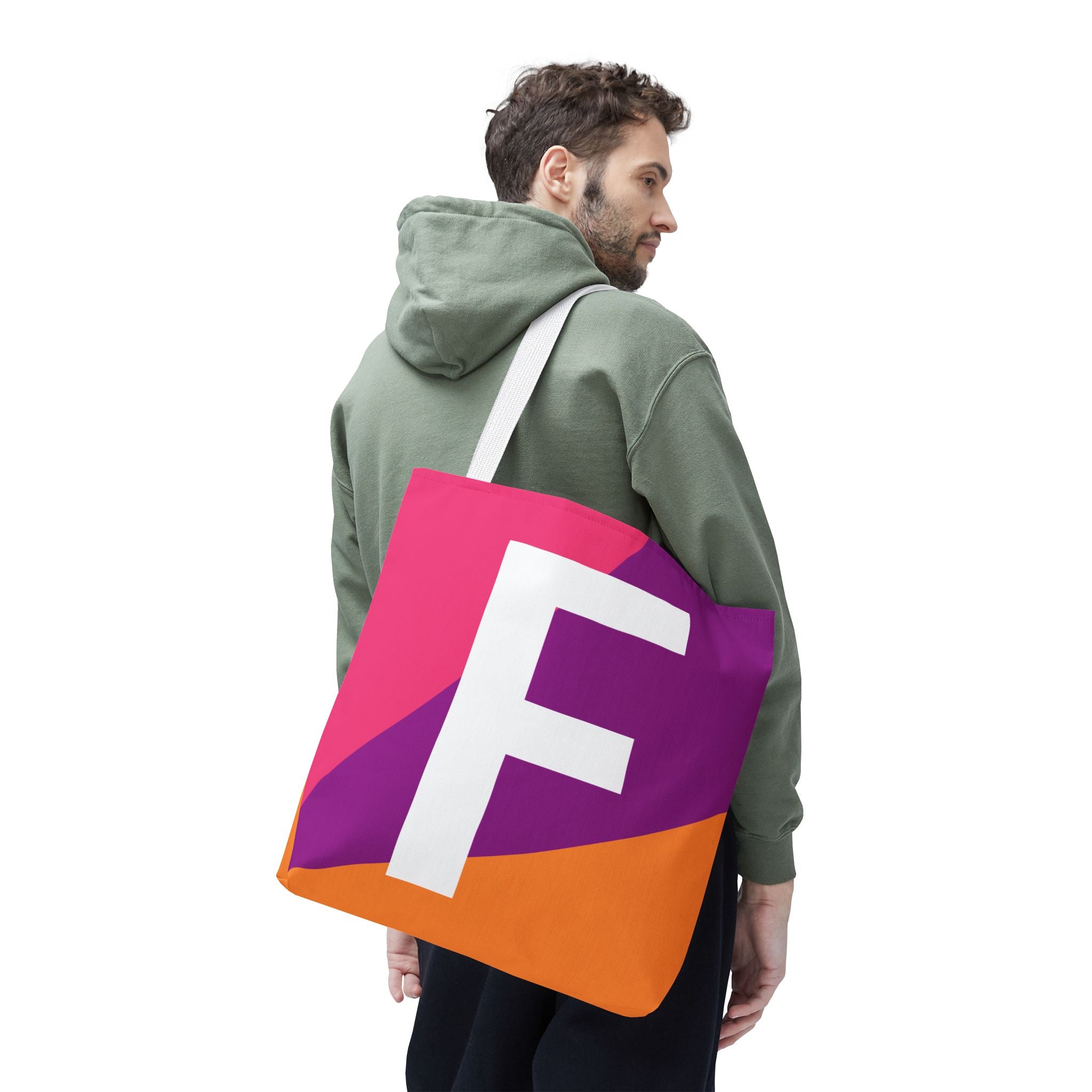 Monogram 'F' Colorblock Tote Bag — Personalized Initial F Shoulder Tote
