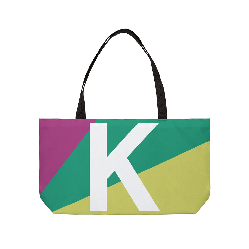 Personalized 'K' Colorblock Tote Bag — Monogram Weekender Tote