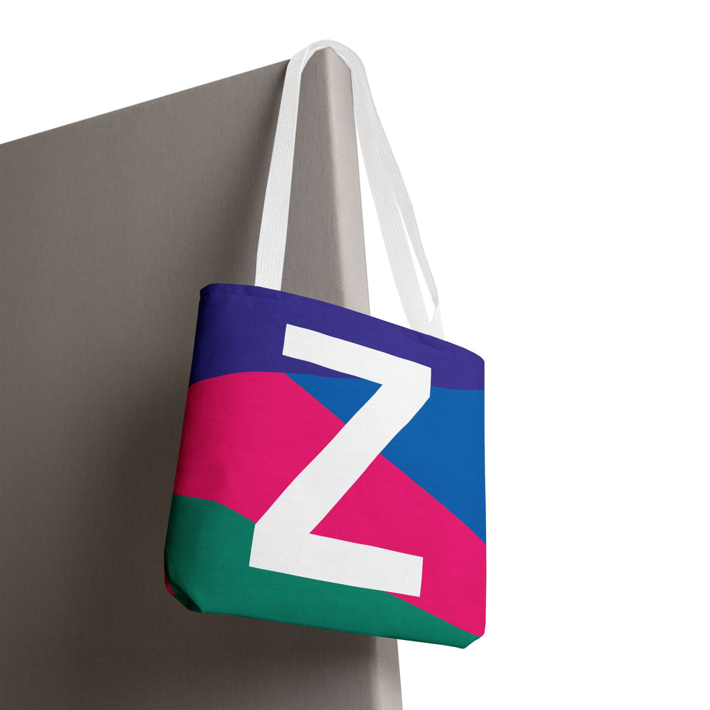 Monogram 'Z' Colorblock Tote Bag — Personalized Initial Z Shoulder Tote