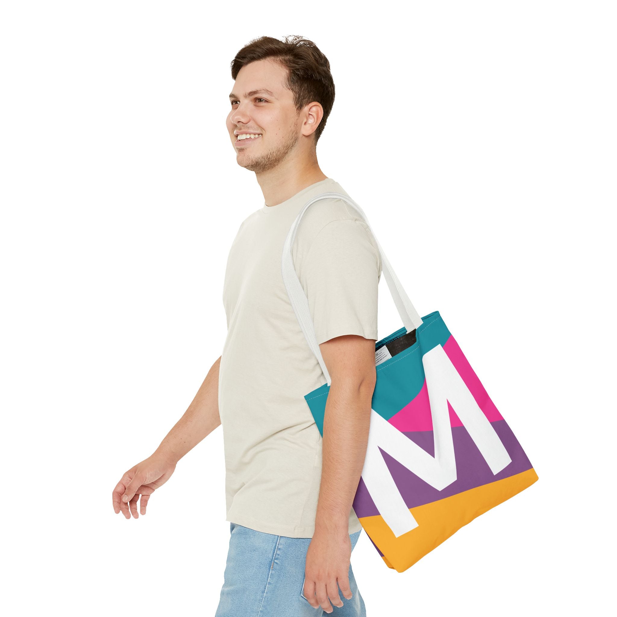 Monogram 'M' Colorblock Tote Bag — Personalized Initial M Shoulder Tote