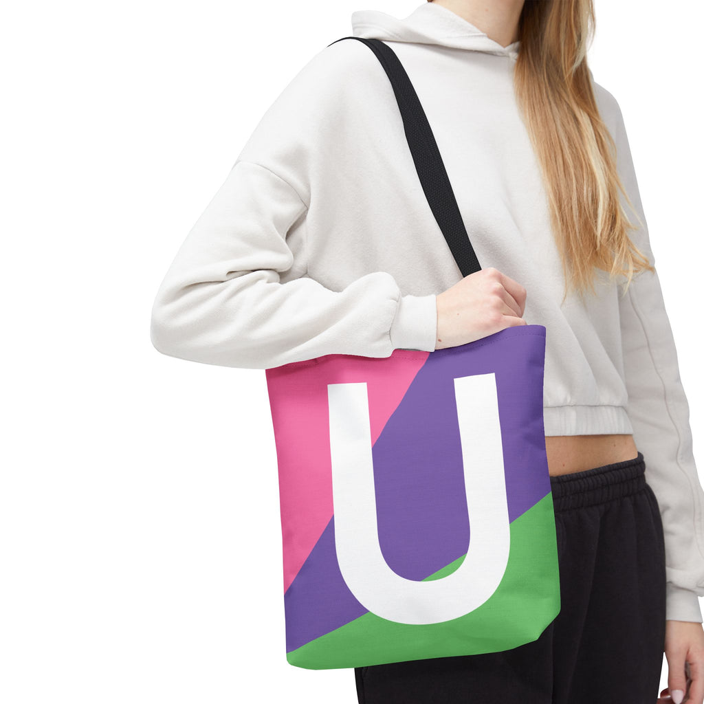 Monogram 'U' Colorblock Tote Bag — Personalized Initial U Shoulder Tote