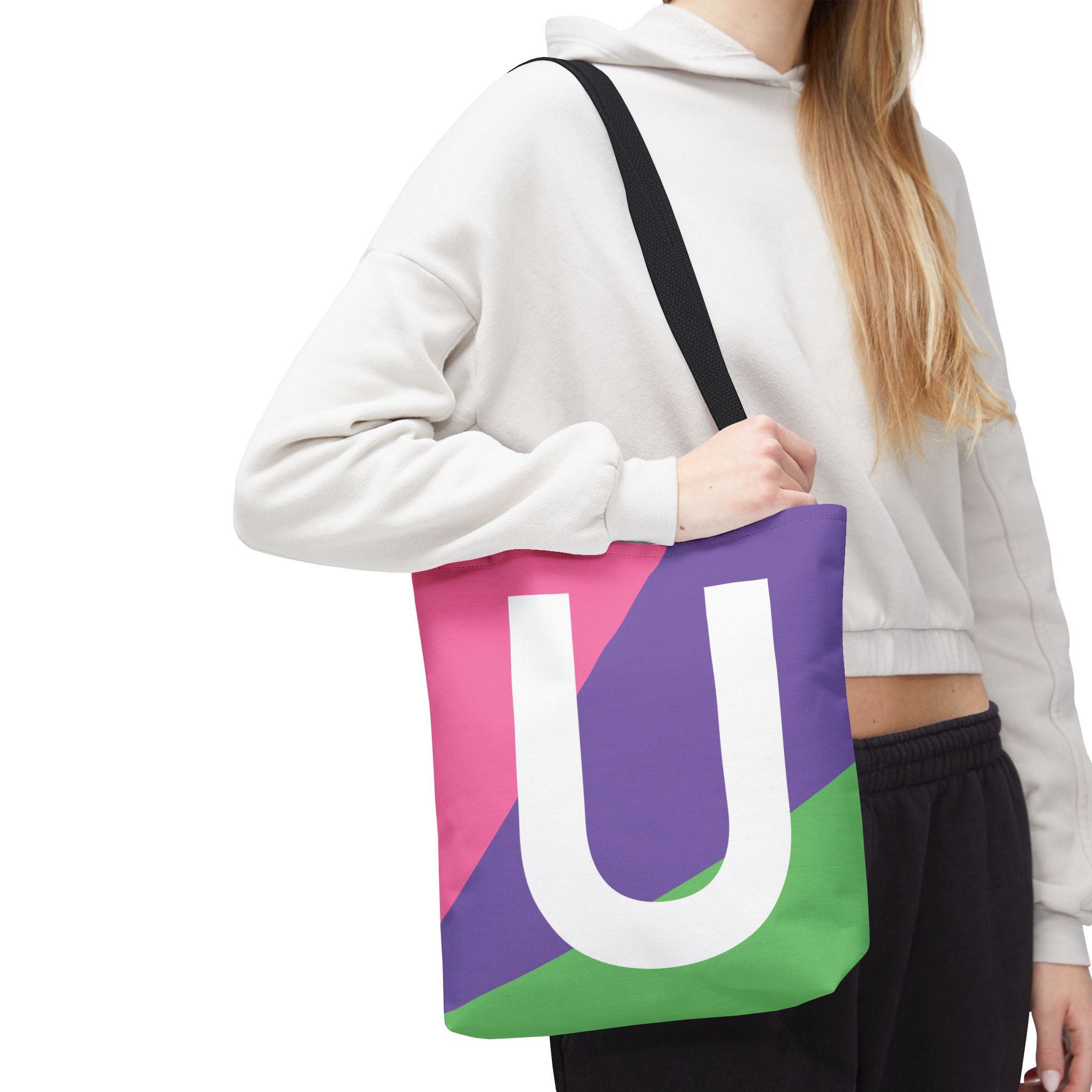 Monogram 'U' Colorblock Tote Bag — Personalized Initial U Shoulder Tote