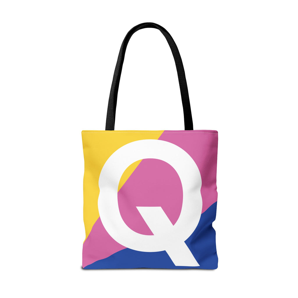 Monogram 'Q' Colorblock Tote Bag — Personalized Initial Q Shoulder Tote