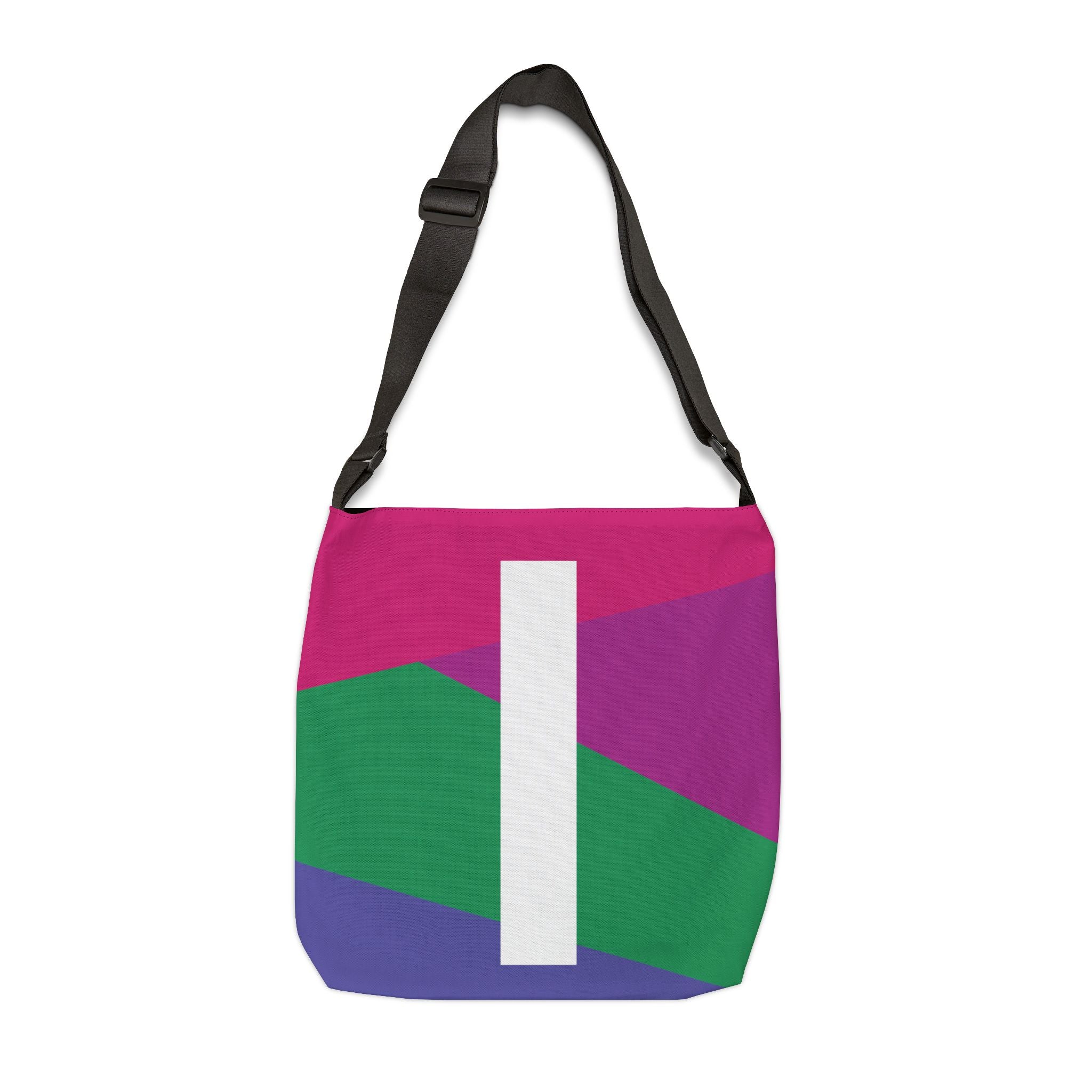 Initial Letter 'I' Colorblock Adjustable Tote Bag — Monogram Alphabet Shoulder Bag