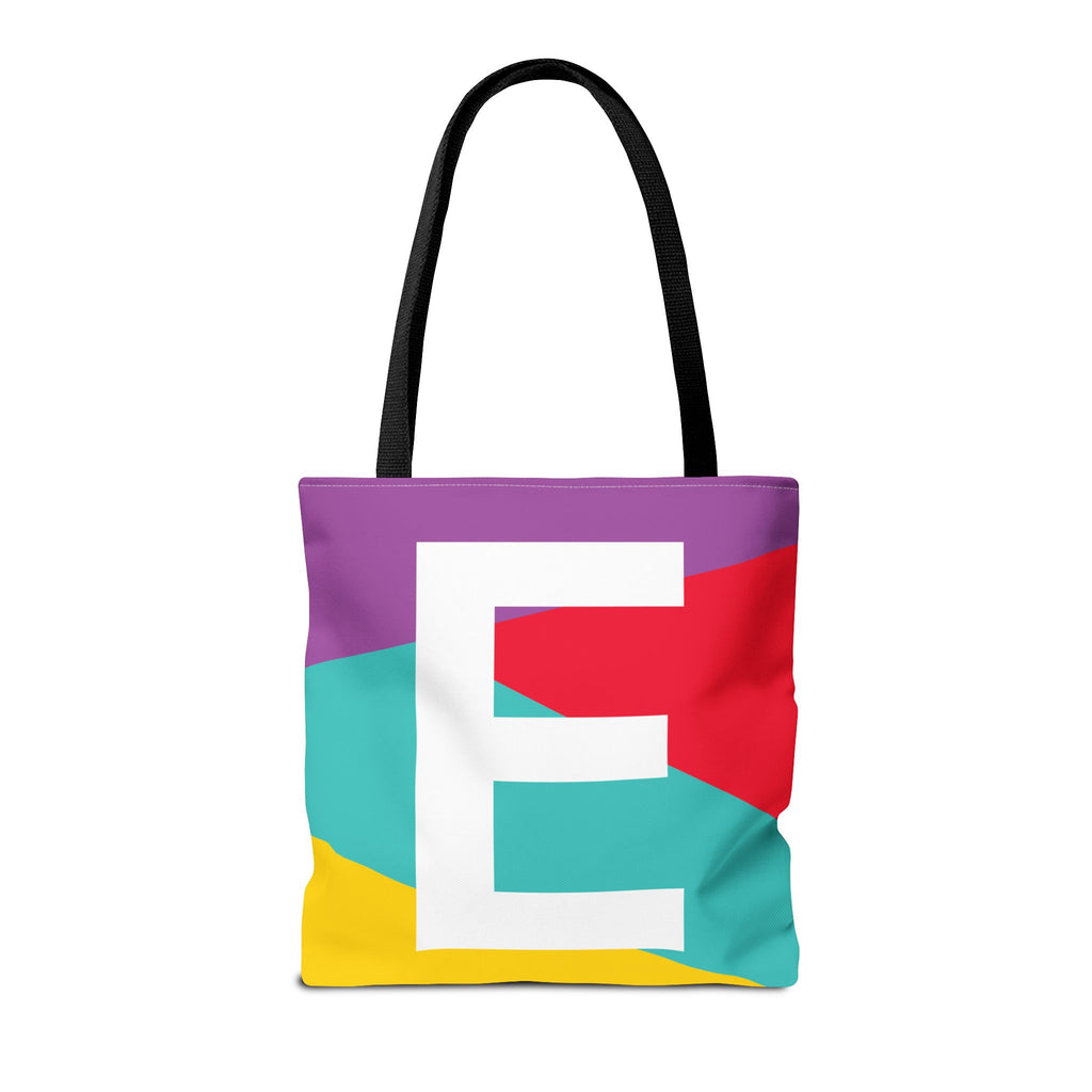 Monogram 'E' Colorblock Tote Bag — Personalized Initial E Shoulder Tote