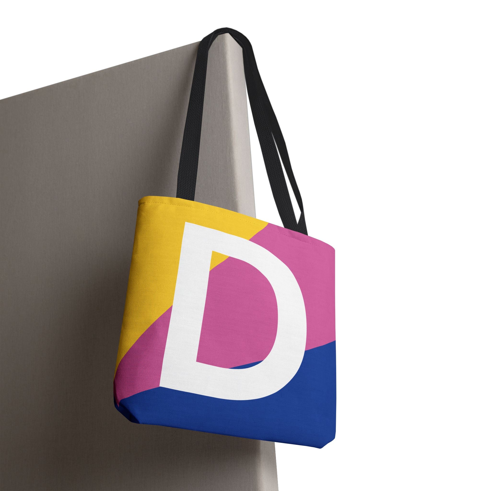 Monogram 'D' Colorblock Tote Bag — Personalized Initial D Shoulder Tote
