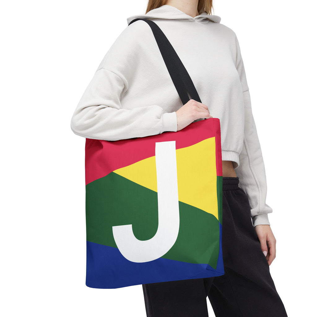 Monogram 'J' Colorblock Tote Bag — Personalized Initial J Shoulder Tote