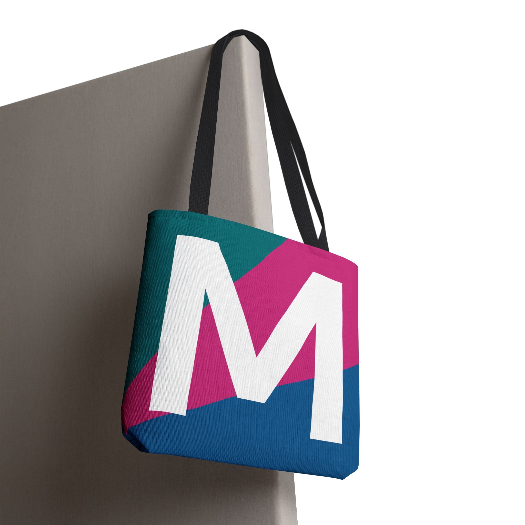 Monogram 'M' Colorblock Tote Bag — Personalized Initial M Shoulder Tote