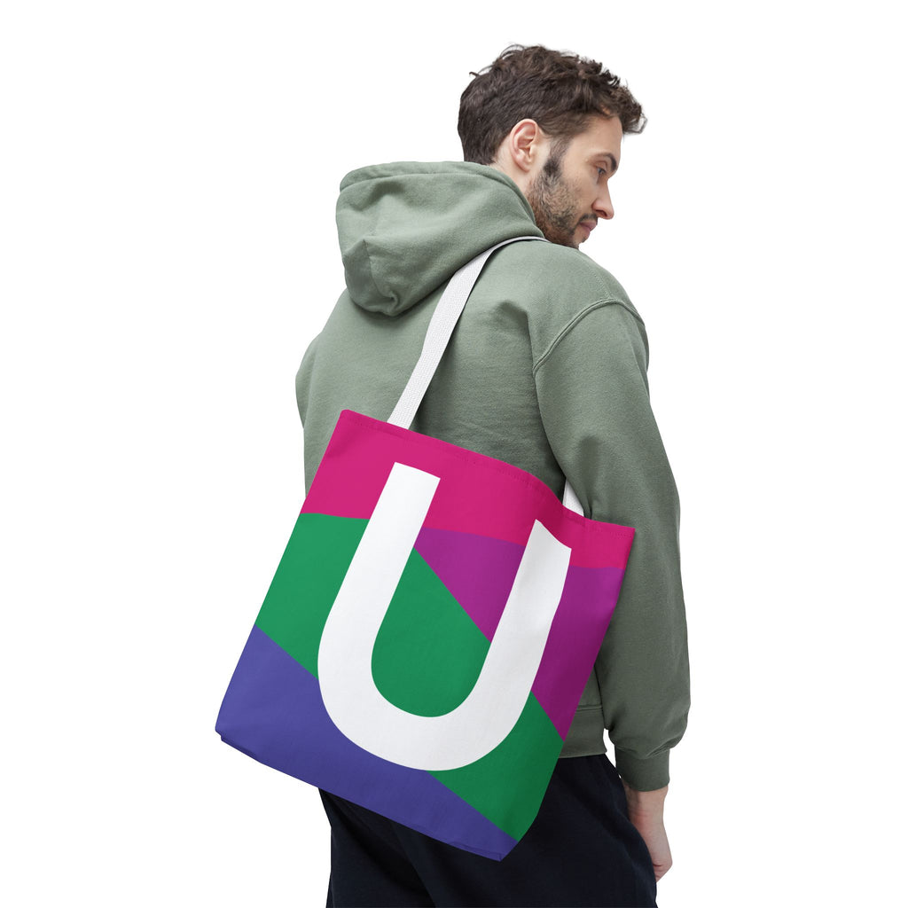 Monogram 'U' Colorblock Tote Bag — Personalized Initial U Shoulder Tote