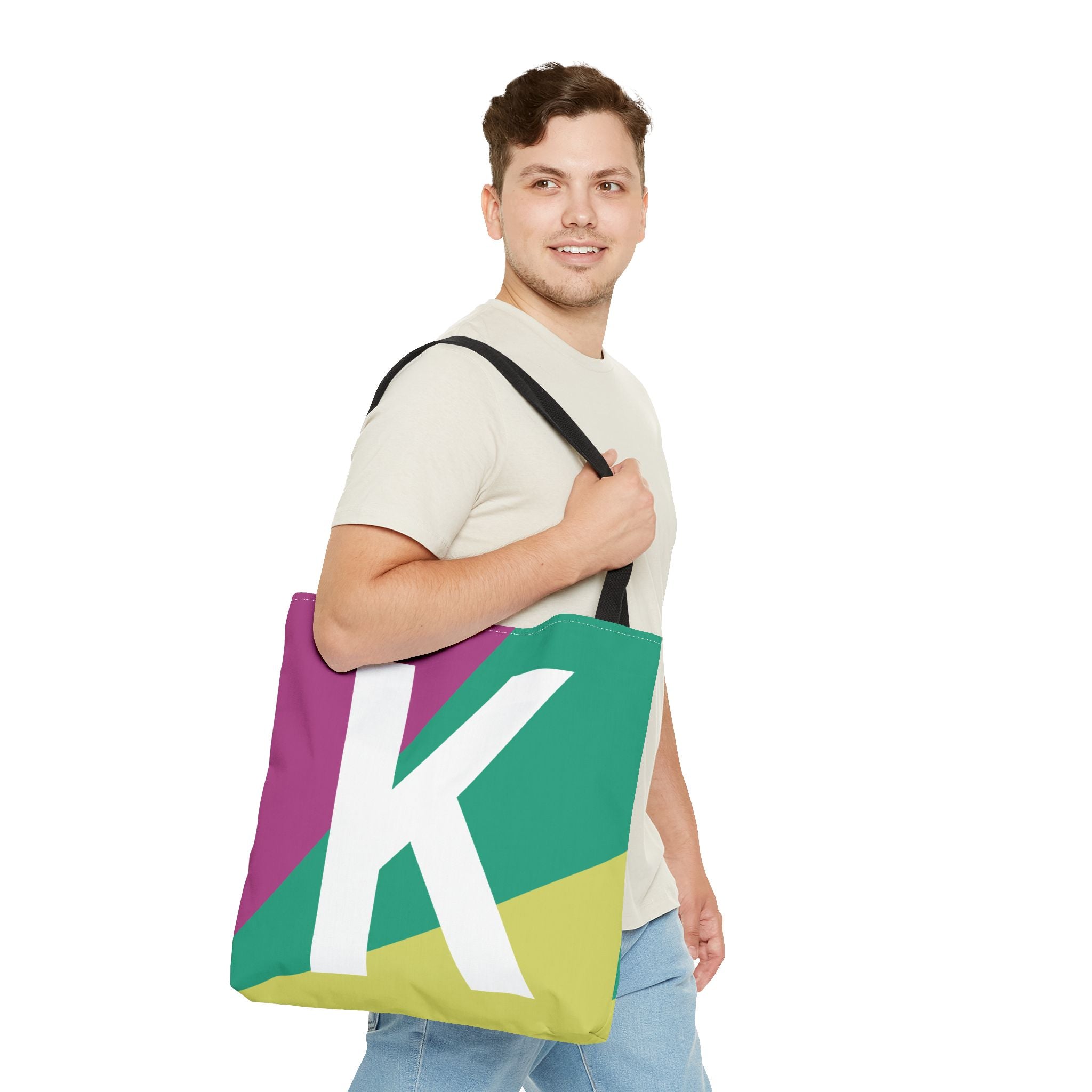 Monogram 'K' Colorblock Tote Bag — Personalized Initial K Shoulder Tote