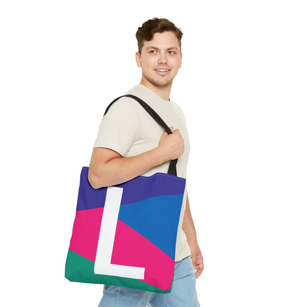 Monogram 'L' Colorblock Tote Bag — Personalized Initial L Shoulder Tote