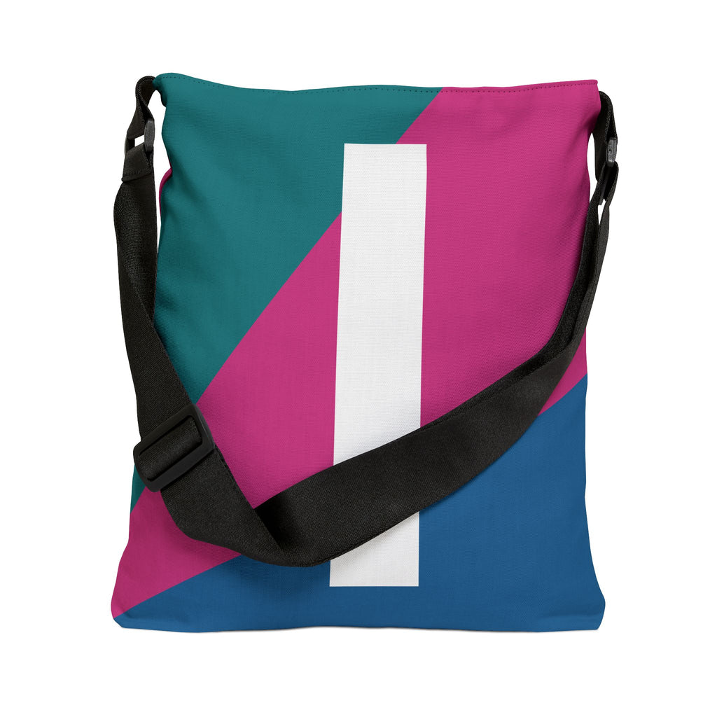 Initial Letter 'I' Colorblock Adjustable Tote Bag — Monogram Alphabet Shoulder Bag