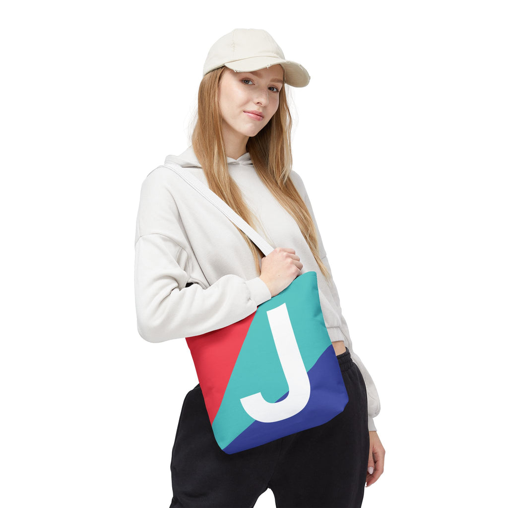 Monogram 'J' Colorblock Tote Bag — Personalized Initial J Shoulder Tote