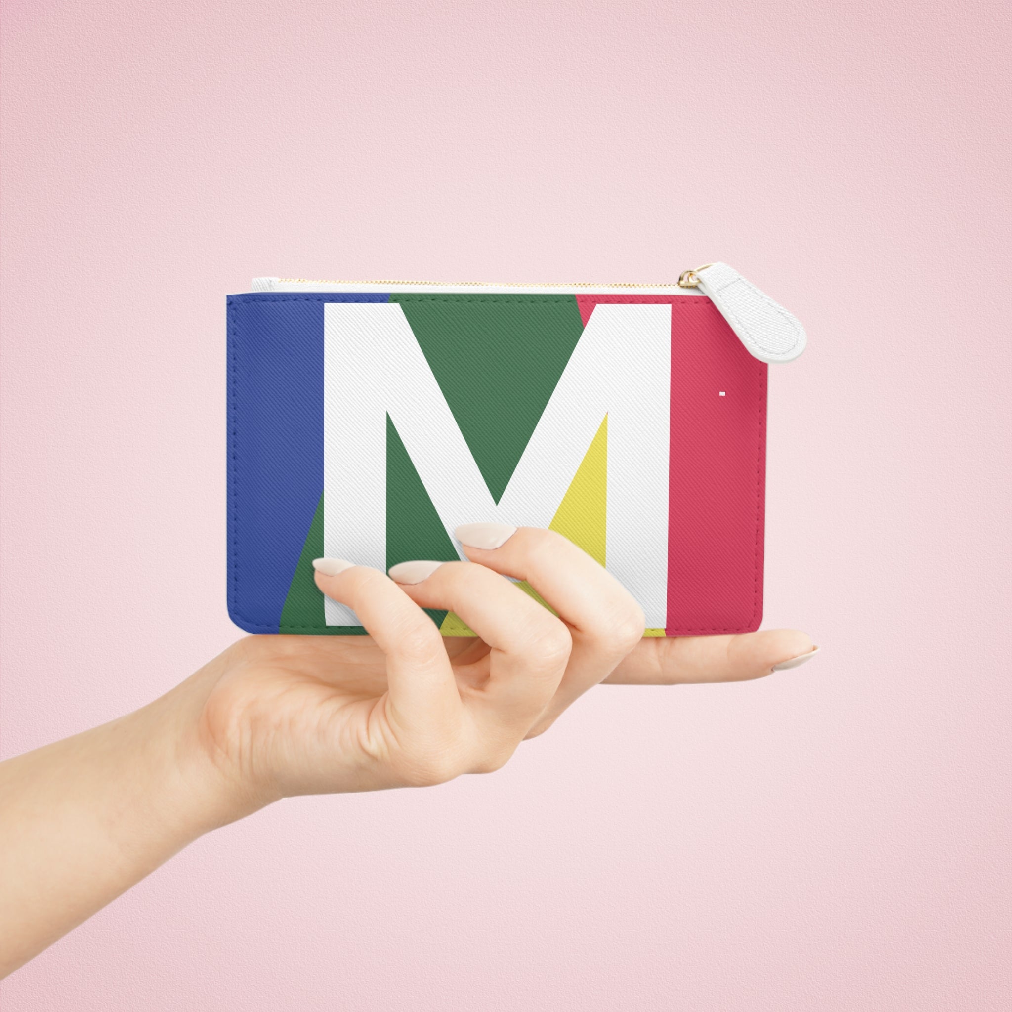 Initial M Mini Clutch — Colorblock Monogram Wristlet Wallet