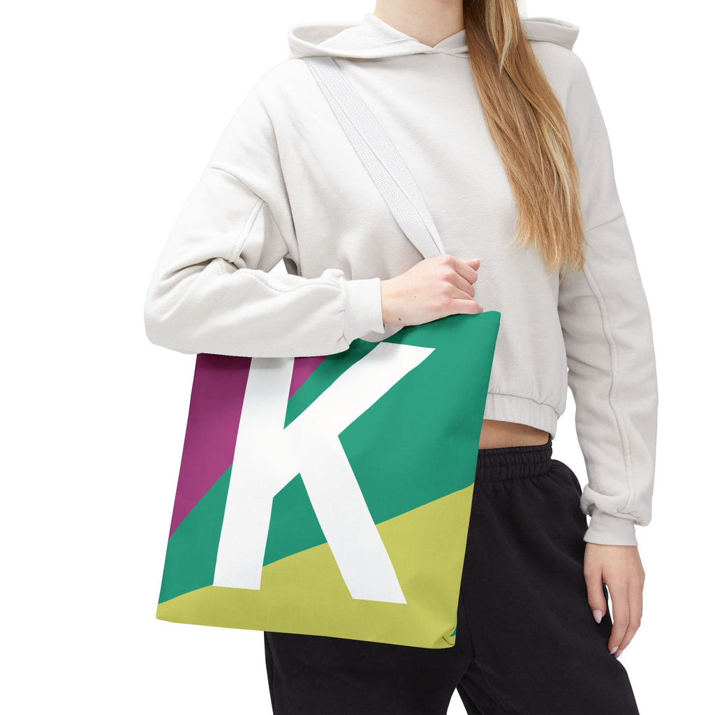 Monogram 'K' Colorblock Tote Bag — Personalized Initial K Shoulder Tote