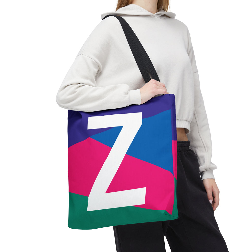 Monogram 'Z' Colorblock Tote Bag — Personalized Initial Z Shoulder Tote