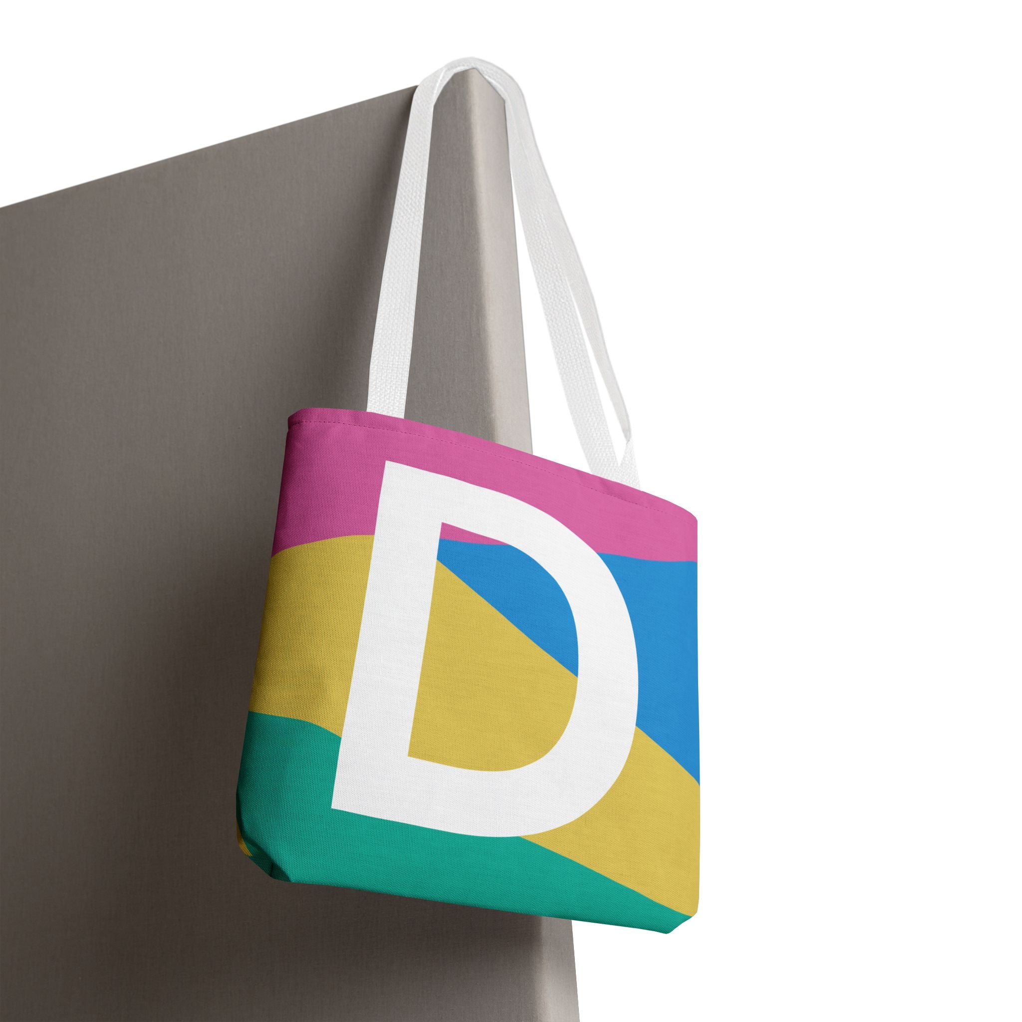 Monogram 'D' Colorblock Tote Bag — Personalized Initial D Shoulder Tote