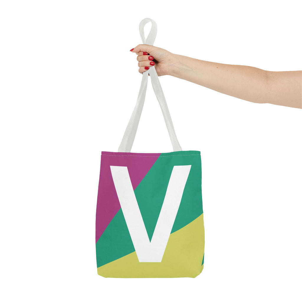 Monogram 'V' Colorblock Tote Bag — Personalized Initial V Shoulder Tote