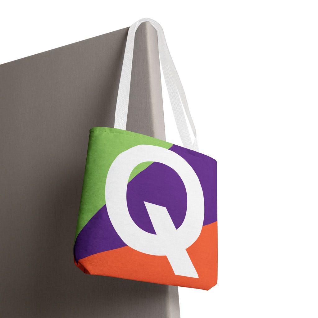 Monogram 'Q' Colorblock Tote Bag — Personalized Initial Q Shoulder Tote