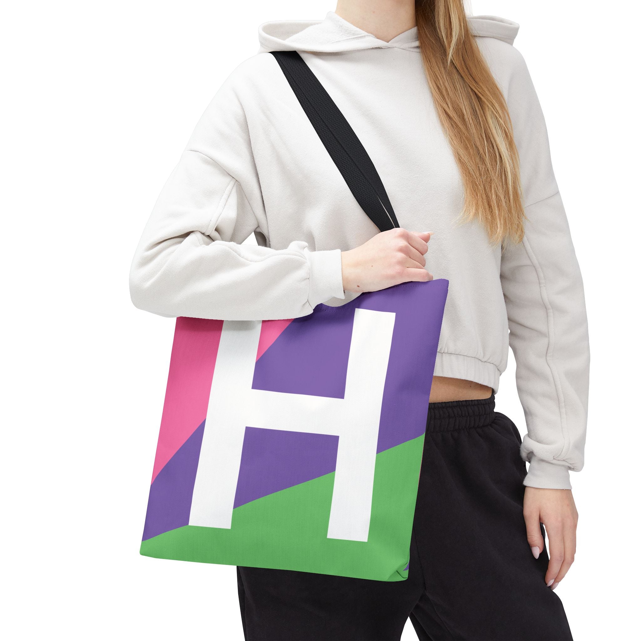 Monogram 'H' Colorblock Tote Bag — Personalized Initial H Shoulder Tote