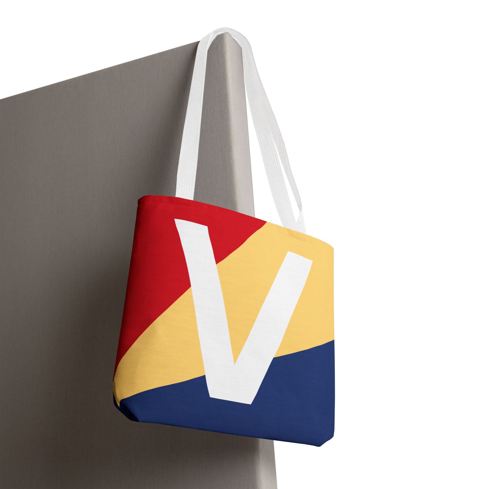 Monogram 'V' Colorblock Tote Bag — Personalized Initial V Shoulder Tote