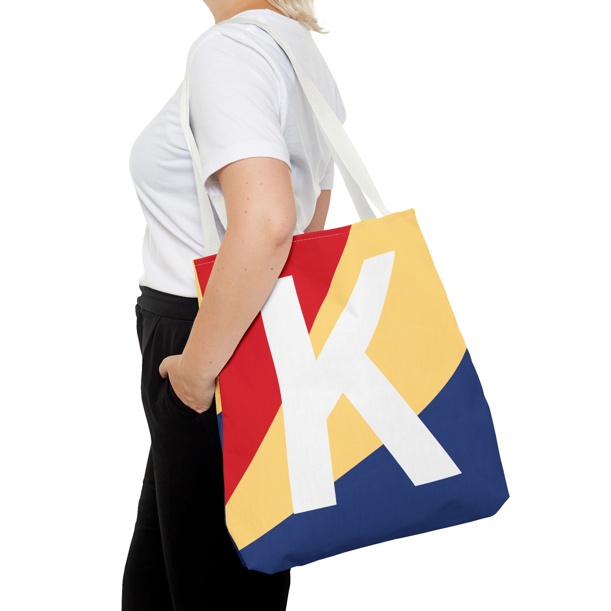 Monogram 'K' Colorblock Tote Bag — Personalized Initial K Shoulder Tote
