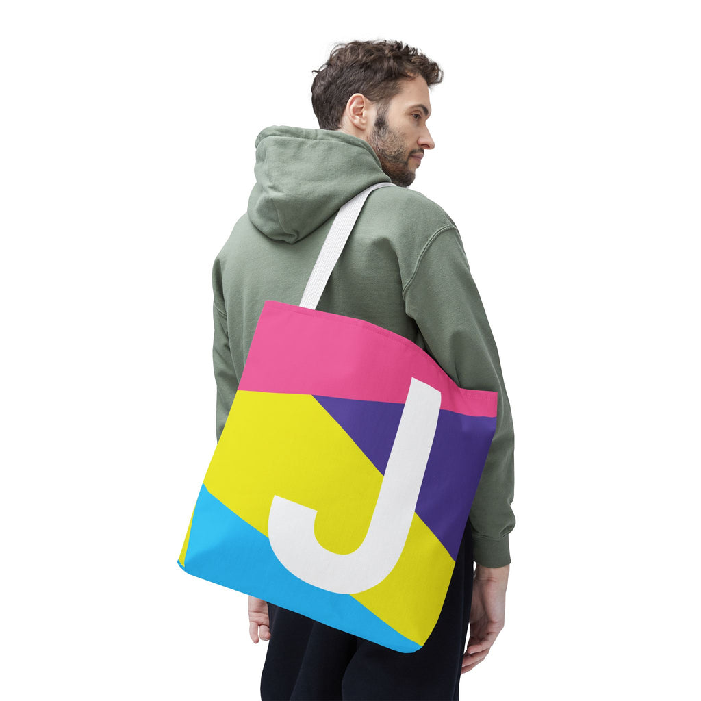 Monogram 'J' Colorblock Tote Bag — Personalized Initial J Shoulder Tote