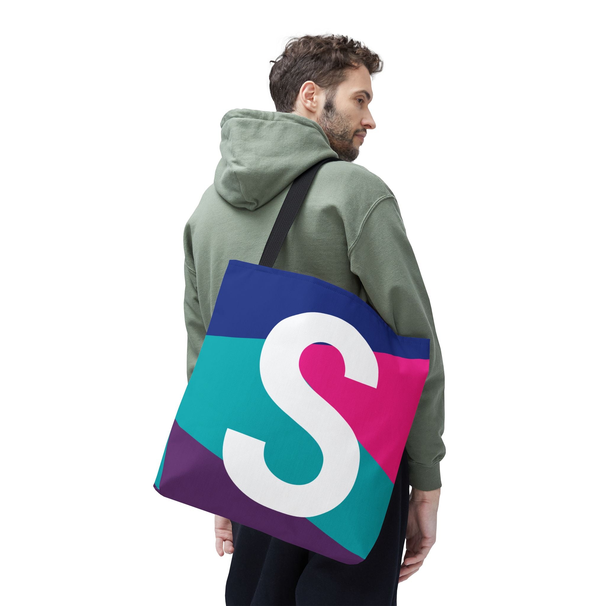 Monogram 'S' Colorblock Tote Bag — Personalized Initial S Shoulder Tote