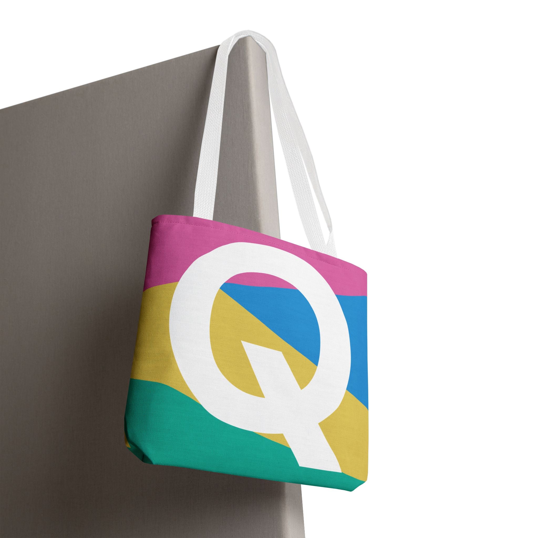 Monogram 'Q' Colorblock Tote Bag — Personalized Initial Q Shoulder Tote