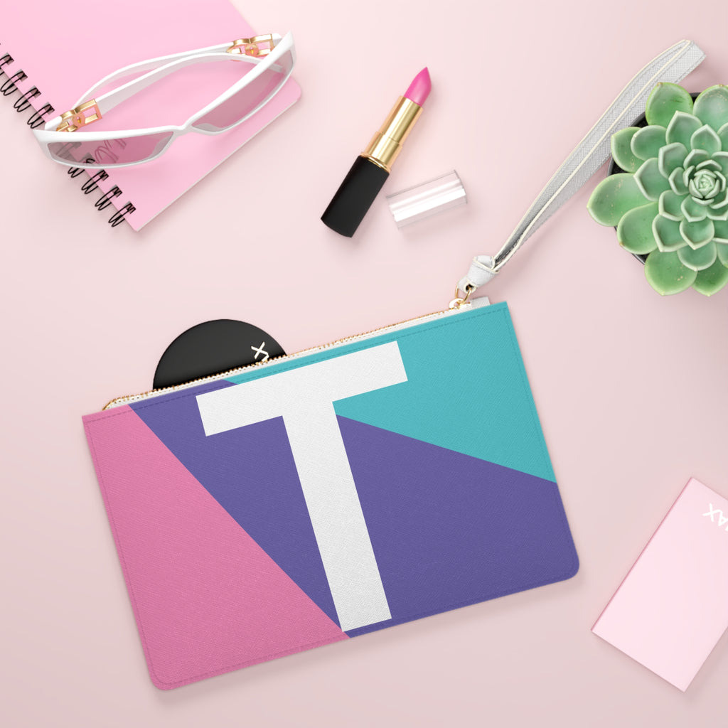 Monogram 'T' Colorblock Clutch Bag — Bold Geometric Wristlet for Everyday & Gifts