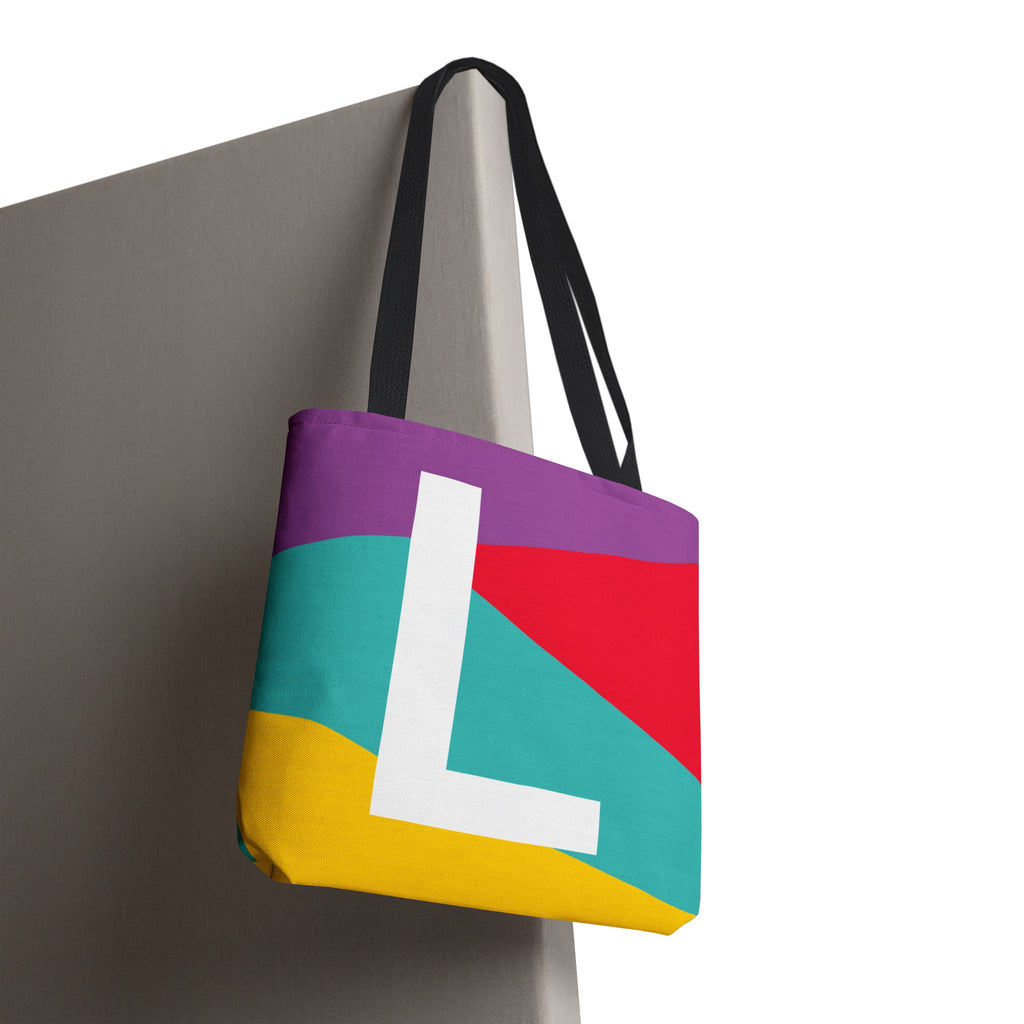 Monogram 'L' Colorblock Tote Bag — Personalized Initial L Shoulder Tote